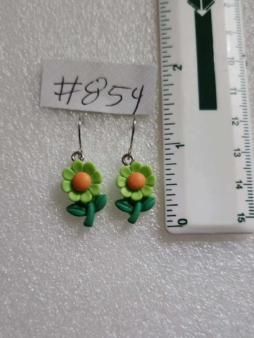 Hand Crafted Lime Green Flower Earrings with Orange Centers - Women Jewelry